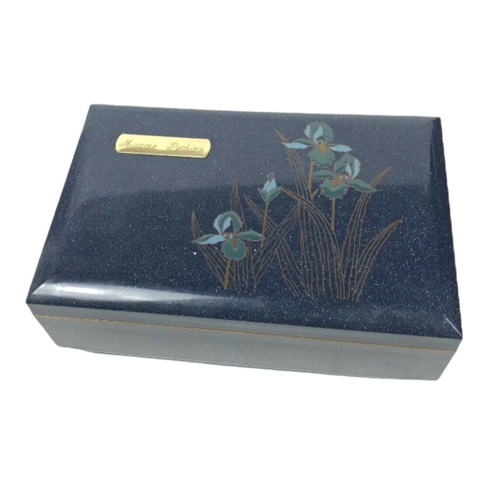 Otagiri Japan Music Box Maggie Perkins Floral Iris Handpainted Speckle Lacquer